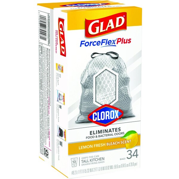Glad Glad Force Flex Plus 13 gal Lemon Scent Tall Kitchen Bags Drawstring 34 pk 0.82 mil - 79297
