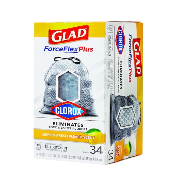 Glad Glad Force Flex Plus 13 gal Lemon Scent Tall Kitchen Bags Drawstring 34 pk 0.82 mil - 79297