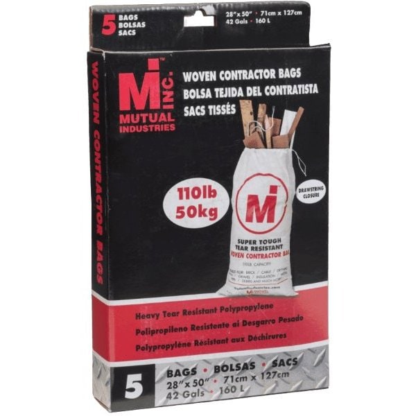 Mutual Industries 42 Gal. Woven Contractor Bags, Heavy Duty, 110lb Capacity, 5PK - 14981-10-510