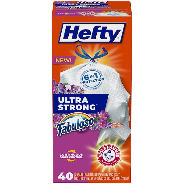 Hefty Hefty Ultra Strong 13 gal Fabuloso Scent Tall Kitchen Bags Drawstring 40 pk 0.9 mil - 00E88384