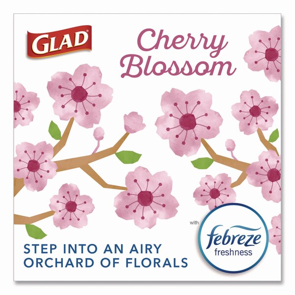 Glad OdorShield Small Drawstring Trash Bags, 4gal, Cherry Blossom Scent, 0.5 mil, 18inx17in, Pink, 34PK - 79274