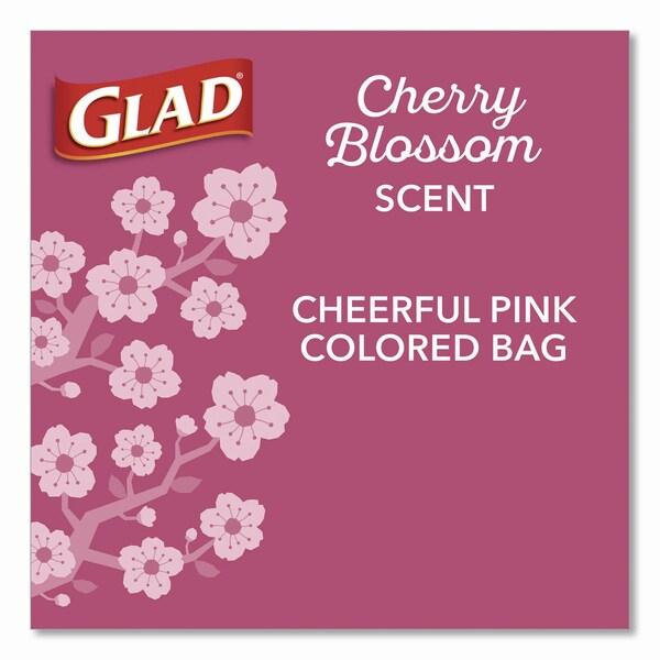 Glad OdorShield Small Drawstring Trash Bags, 4gal, Cherry Blossom Scent, 0.5 mil, 18inx17in, Pink, 34PK - 79274