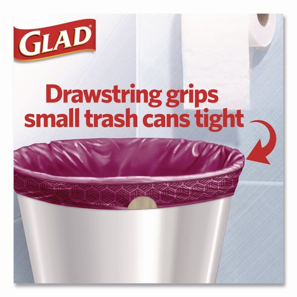 Glad OdorShield Small Drawstring Trash Bags, 4gal, Cherry Blossom Scent, 0.5 mil, 18inx17in, Pink, 34PK - 79274