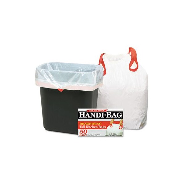 Webster Industries CT, DRAWSTRING KITCHEN BAGS, 13 GAL, 0.6 MIL, 24in X 27.4in, WHITE, 6PK - HAB6DK50CT