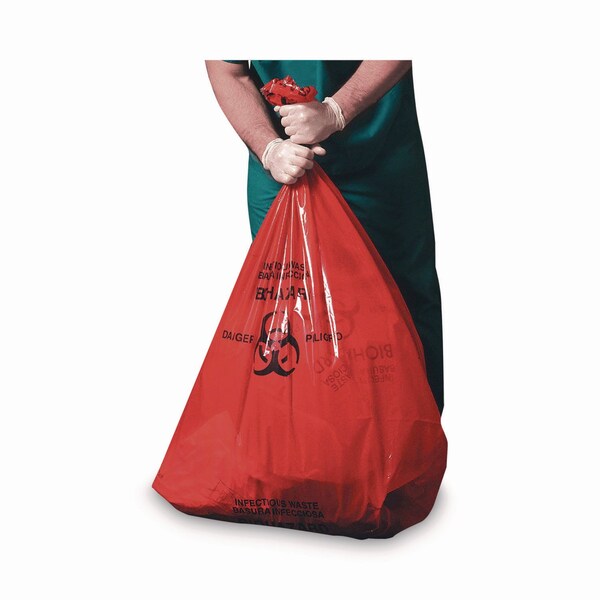 Heritage Healthcare Pre-Printed High-Density Can Liners, 33 gal, 13.97mic, 33 x 40, Red, Flat Pack, 250PK - Z6640HR P01