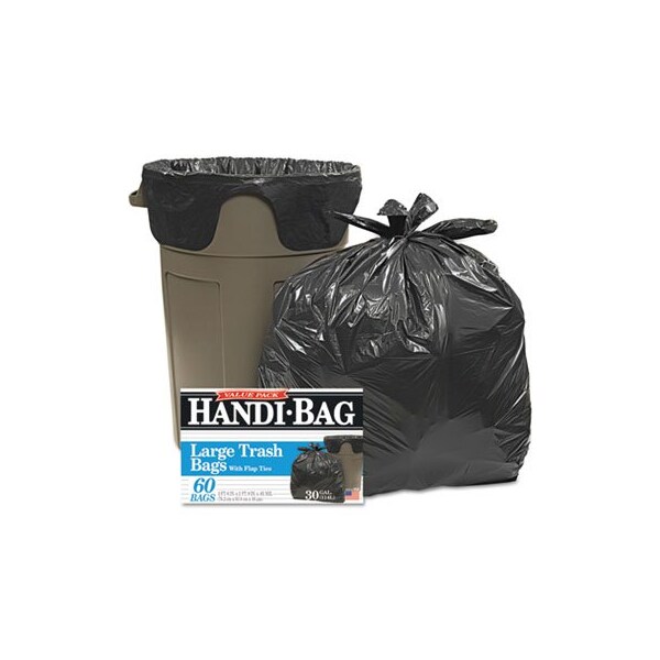 Webster Industries 30 gal Trash Bag, Medium, 0.70 mil (18 Micron), Black, 60 PK - HAB6FT60