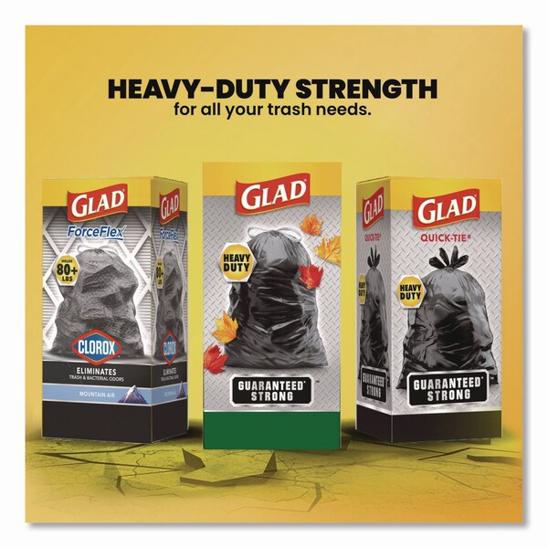 Glad Large Quick-Tie Trash Bags, Lawn and Leaf, 39 gal, 0.95 mil, 32.5 x 41, Black, 12PK - 70028