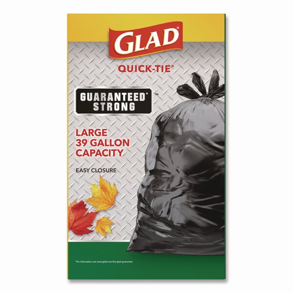 Glad Large Quick-Tie Trash Bags, Lawn and Leaf, 39 gal, 0.95 mil, 32.5 x 41, Black, 12PK - 70028