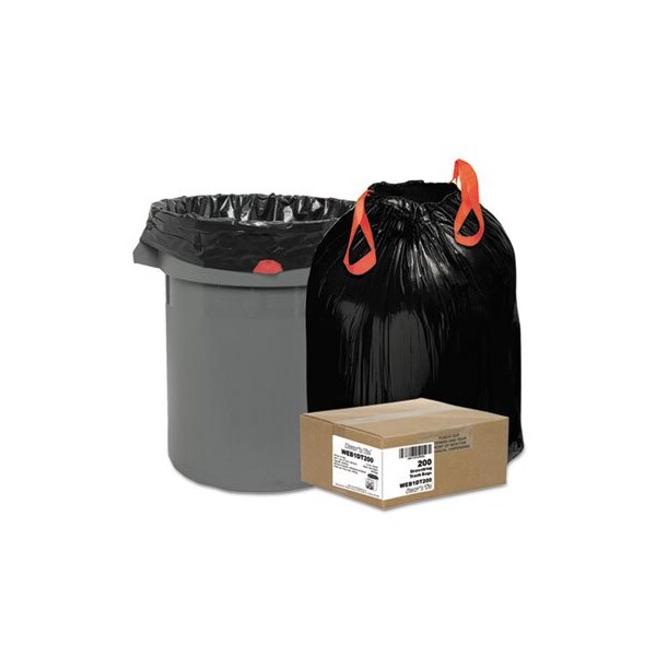 Webster Industries 30 gal Trash Bag, Medium, 1.20 mil (30 Micron), Black, 200 PK - 1DT200