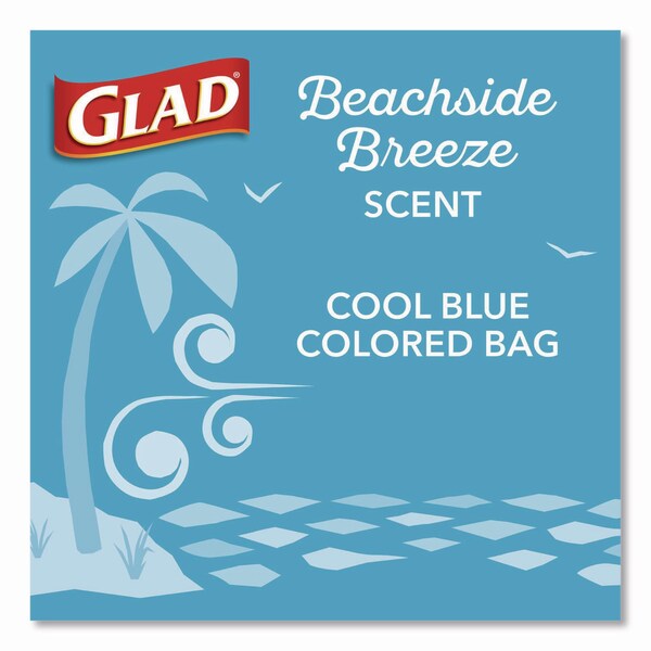 Glad OdorShield Small Drawstring Trash Bags, 4gal, Beachside Breeze Scent, 0.5mil, 18inx17in, Blue, 80PK - 79155