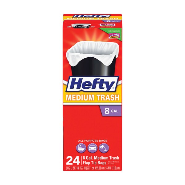 Hefty Hefty 8 gal Trash Bags Flap Tie 24 pk 0.55 mil - 00E58015