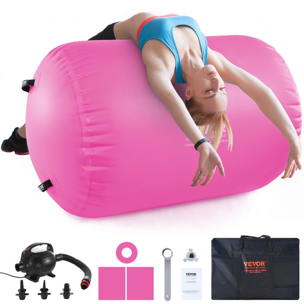 VEVOR Air Mat Tumble Track Air Spot, Round Inflatable Air Roller, Air Barrel Gymnastic Equipment with Electric Pump, Tumbling Backbend Trainer for Home Use/Gym/Yoga/Cheerleading/Beach/Park/Water, Pink - GTZKFQD4024IABG32V1