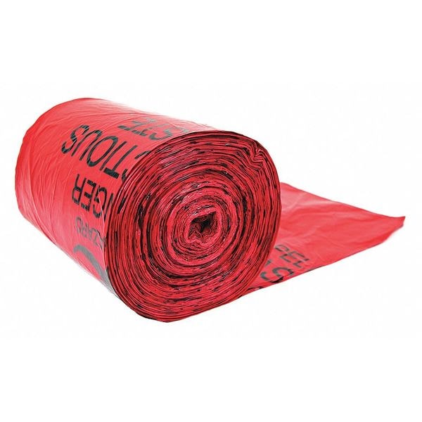 Justrite 6 gal - 10 gal Trash Bags, 33 in x 24 in, Light-Duty, 11 micron, Red - 05901