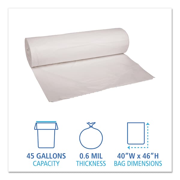 Boardwalk 45 gal Trash Bags, 40 in x 46 in, 0.6 mil, White - H8046HWKR01