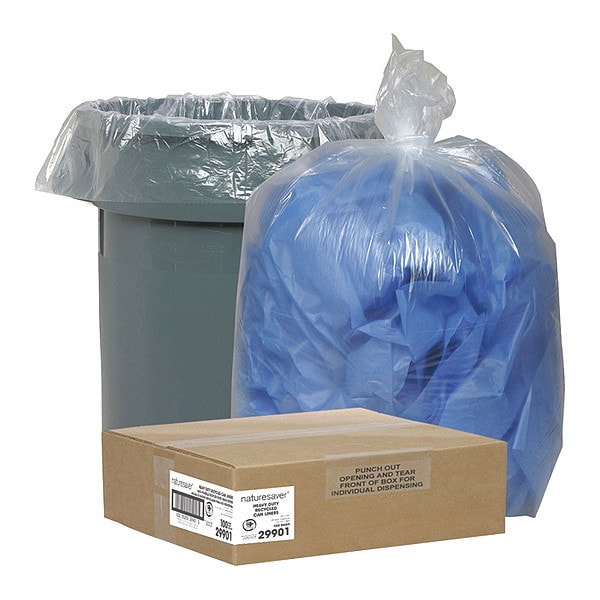 Nature Saver 45 gal Recycling Liners, L, 1.50 mil (38 Micron), Clear, 100 PK - NAT29901