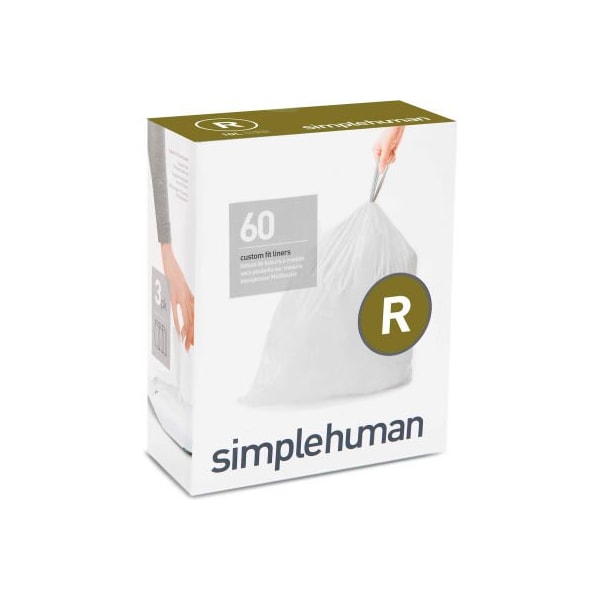 Simplehuman Trash Can Liner Code R - 2.6 Gallon, 16.6 X 17.9, 0.98 Mil, White, Pack of 240 - CW0253