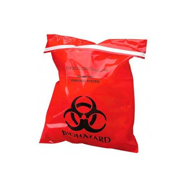 Unimed Midwest Red Stick-On Biohazard Waste Bags, 2 mil, 12"W x 14"L, 100/Box - CTKCTRB042214