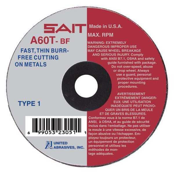 United Abrasivos/Sait SAIT 23043 A60T Ruedas De Corte De Alta Velocidad Delgadas Sin Rebaba 3" x 1/16" x 1/4", Paquete De 5 - 23043