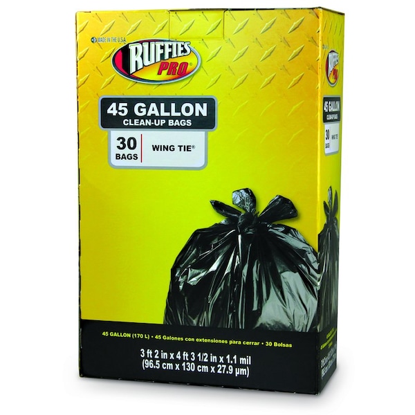 Ruffies Ruffies Pro 45 gal Trash Bags Wing Ties 30 pk 1.1 mil - 1124922
