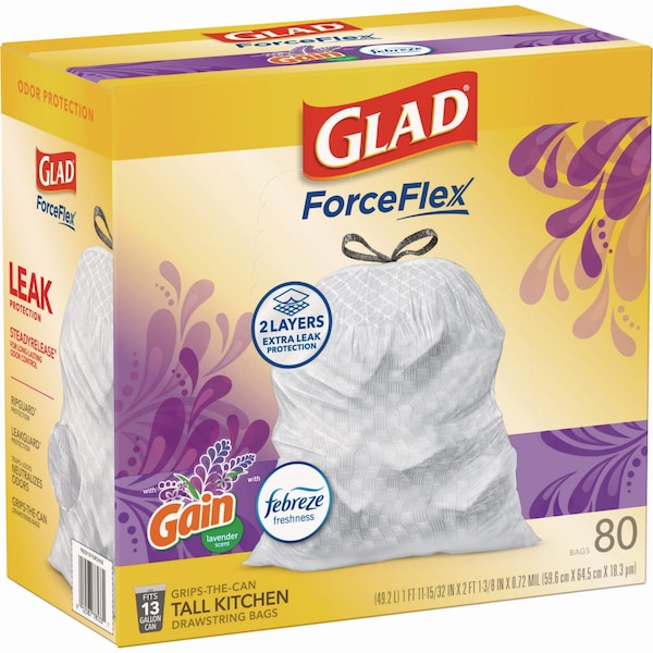 Glad 13 gal Trash Bags, 24 in x 27.38 in, Extra Heavy-Duty, .95 Mil, White, 240 PK - 78902