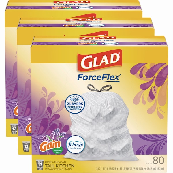 Glad 13 gal Trash Bags, 24 in x 27.38 in, Extra Heavy-Duty, .95 Mil, White, 240 PK - 78902