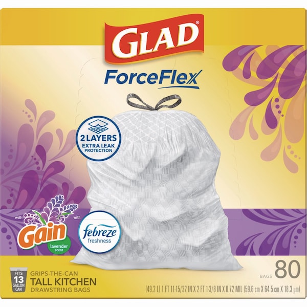 Glad 13 gal Trash Bags, 24 in x 27.38 in, Extra Heavy-Duty, .95 Mil, White, 240 PK - 78902