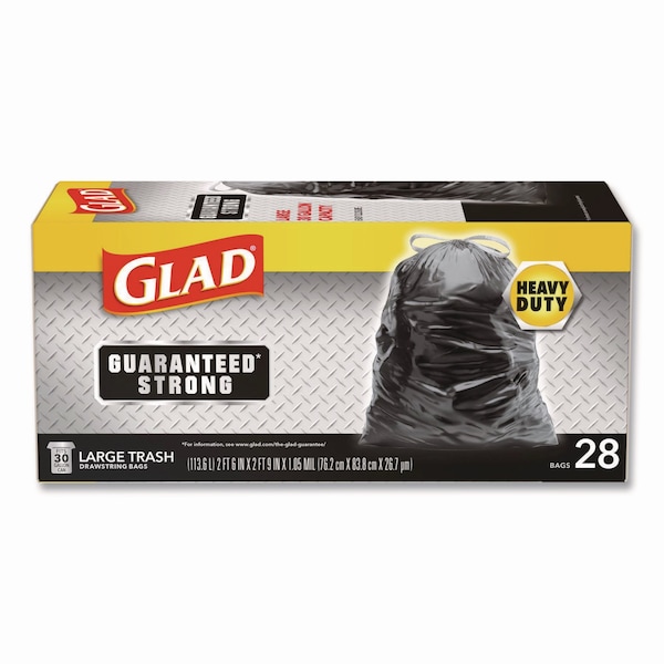 Glad 30 gal Trash Bags, 30 in x 33 in, Super Heavy-Duty, 1.05 Mil, Black - 78966