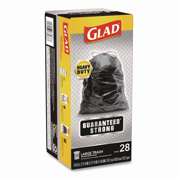 Glad 30 gal Trash Bags, 30 in x 33 in, Super Heavy-Duty, 1.05 Mil, Black - 78966