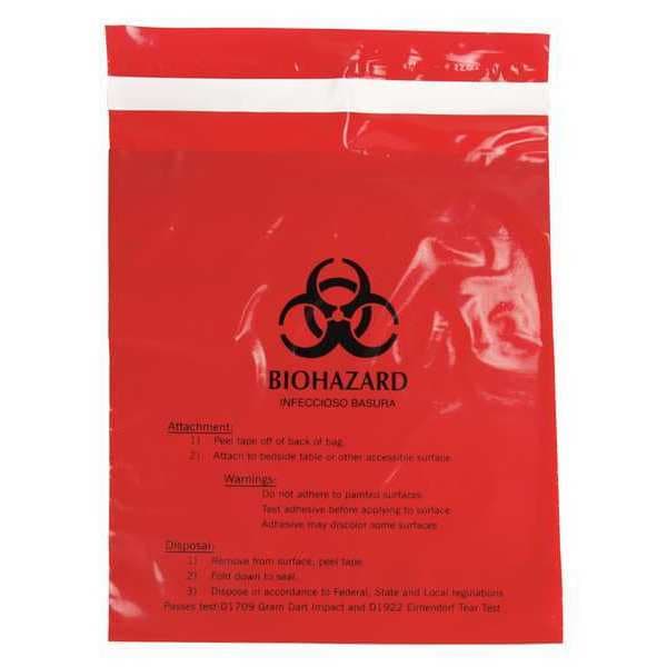 Zoro Select Biohazard Bags, 0.5 gal., Red, PK100 - MRWB142316