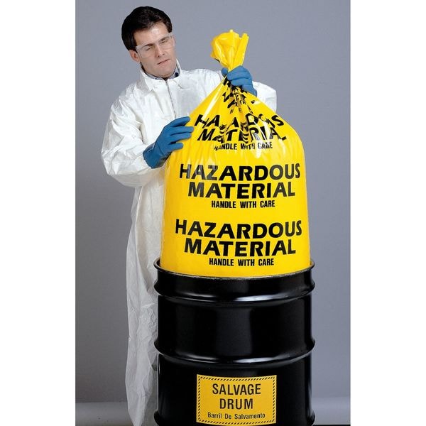 Zoro Select Hazardous Waste Bags, 55 gal., Yellow, PK24 - 3WNA6