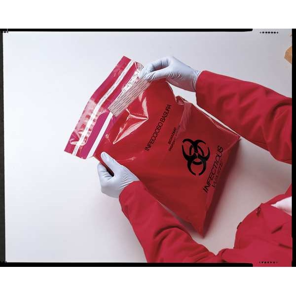 Zoro Select Biohazard Bags, 1 gal., Red, PK100 - MRWB142324