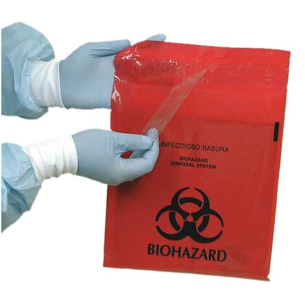 Zoro Select Biohazard Bags, 1 gal., Red, PK100 - MRWB142324