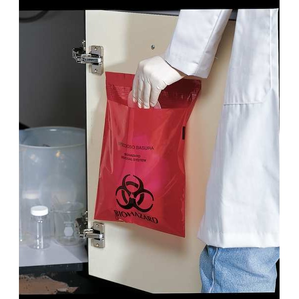 Zoro Select Biohazard Bags, 1 gal., Red, PK100 - MRWB142324