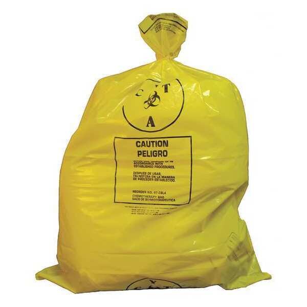 Zoro Select Chemo Waste Bags, 25 gal., Yellow, PK100 - 3UAD7