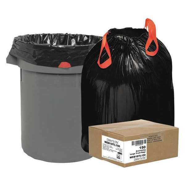 Draw N Tie Heavy-Duty Trash Bags, Drawstring, 33 gal, 1.2 mil, 33.5" x 38", Black, PK150 - WEB1DTL150