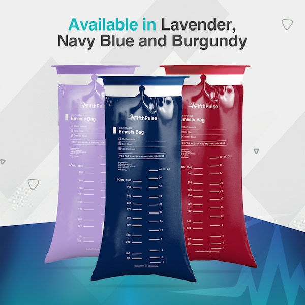 Fifthpulse Emesis Bags Medical Grade, Leak Resistant and Individually Wrapped 1000ml, Navy Blue, 20PK - FMN100644