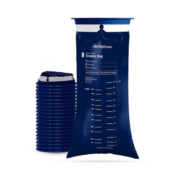 Fifthpulse Emesis Bags Medical Grade, Leak Resistant and Individually Wrapped 1000ml, Navy Blue, 20PK - FMN100644