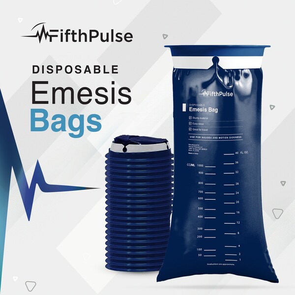 Fifthpulse Emesis Bags Medical Grade, Leak Resistant and Individually Wrapped 1000ml, Navy Blue, 20PK - FMN100644