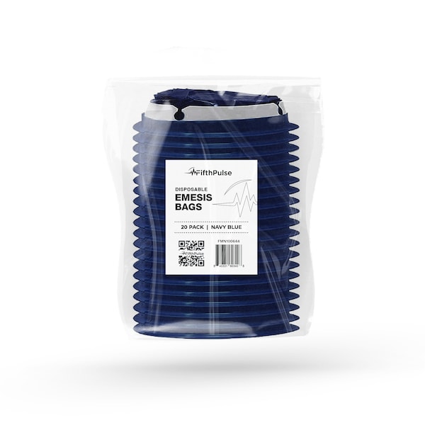 Fifthpulse Emesis Bags Medical Grade, Leak Resistant and Individually Wrapped 1000ml, Navy Blue, 20PK - FMN100644