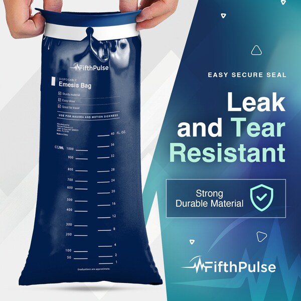 Fifthpulse Emesis Bags Medical Grade, Leak Resistant and Individually Wrapped 1000ml, Navy Blue, 20PK - FMN100644