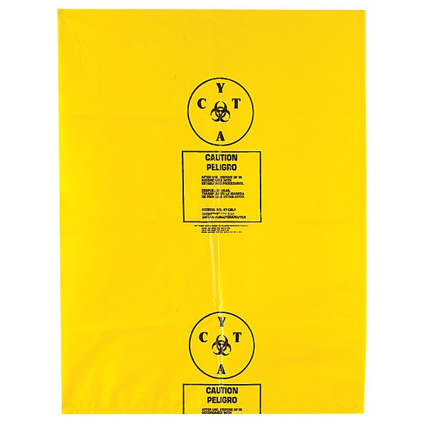Zoro Select Chemo Waste Bags, 14 gal., Yellow, PK100 - WYCB142233