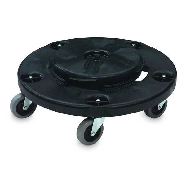 Rubbermaid Commercial Container Dolly for BRUTE 20-55 gal Containers, 250 lb Load Capacity, 5 Swivel Casters, Black - FG264000BLA