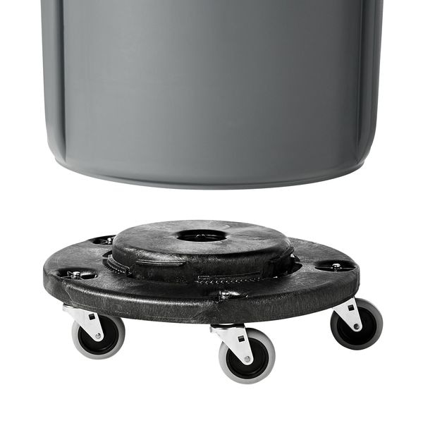 Rubbermaid Commercial Container Dolly for BRUTE 20-55 gal Containers, 250 lb Load Capacity, 5 Swivel Casters, Black - FG264000BLA
