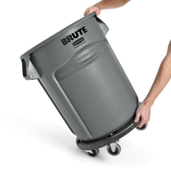 Rubbermaid Commercial Container Dolly for BRUTE 20-55 gal Containers, 250 lb Load Capacity, 5 Swivel Casters, Black - FG264000BLA