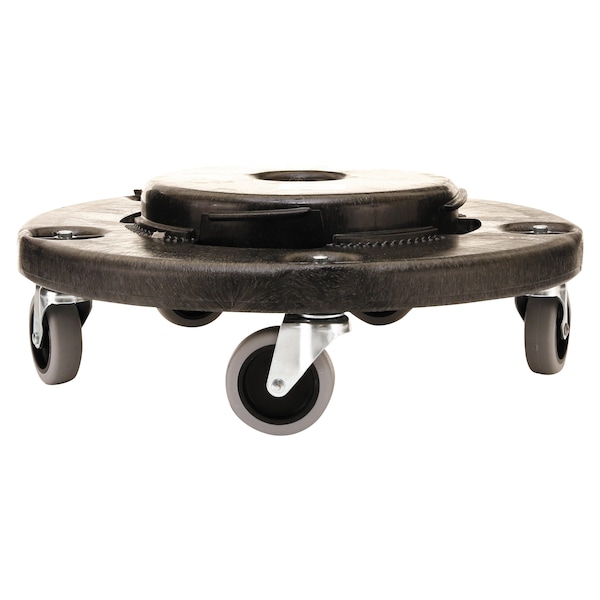 Rubbermaid Commercial Brute Round Twist On/Off Dolly, 250 lb Capacity, 18dia x 6.63h, Black - FG264000BLA