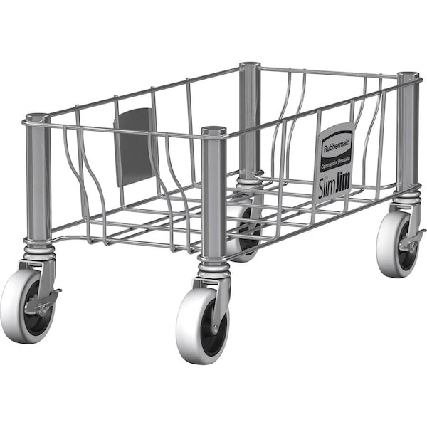 Rubbermaid Commercial Dolly, f/1 Slim Jim, Stainless Steel, 100 lb Cap, Silver - RCP1968468