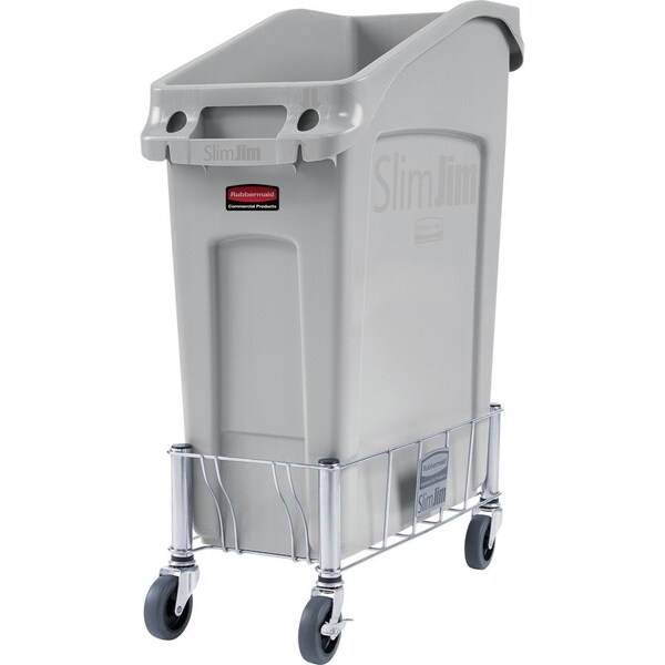 Rubbermaid Commercial Dolly, f/1 Slim Jim, Stainless Steel, 100 lb Cap, Silver - RCP1968468