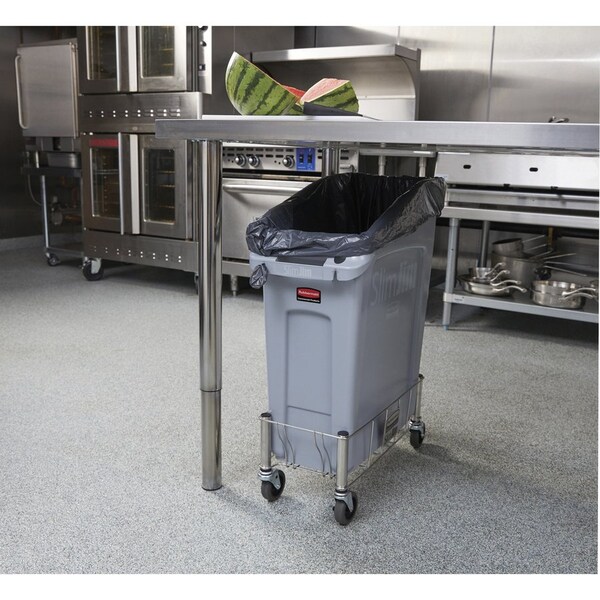 Rubbermaid Commercial Dolly, f/1 Slim Jim, Stainless Steel, 100 lb Cap, Silver - RCP1968468