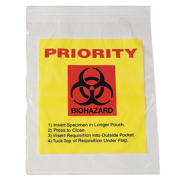 Zoro Select Specimen Transfer Bag, 15 In. L, PK1000 - LAB21215YT