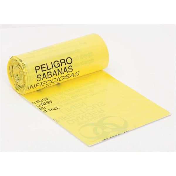 Berry Plastics 40 in. x 46 in. 40 Gal. to 45 Gal. 1.25 mil Size Yellow Infectious Linen Bag, 10PK - HSP4046HPY